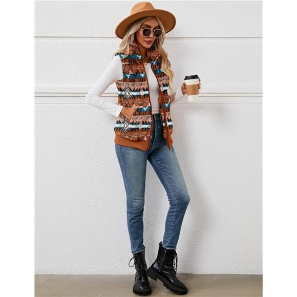 New Womens Fuzzy Fleece Vest, Casual Warm Sleeveless Zip Up Sherpa Vest - Picture 5 of 5
